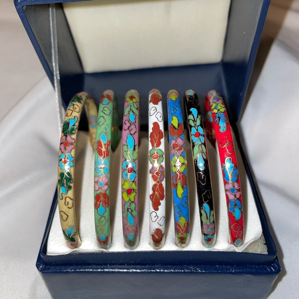 Cloisonne Enamel Bangle Bracelets SET OF 7 VINTAGE Made In China